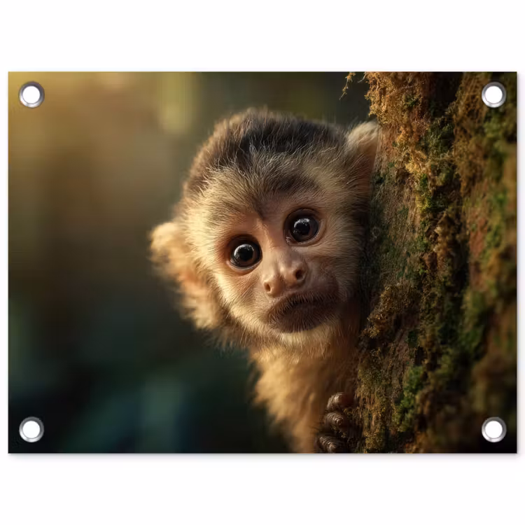 Aap - Boomstronk - Bruin tuinposter los doek klein -3d