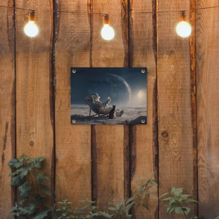 Maan - Kat - Astronaut - Ruimte tuinposter los doek klein -sfeer1