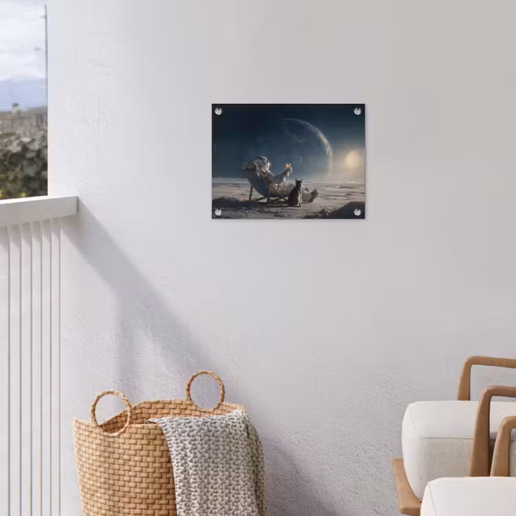 Maan - Kat - Astronaut - Ruimte tuinposter los doek klein -sfeer8