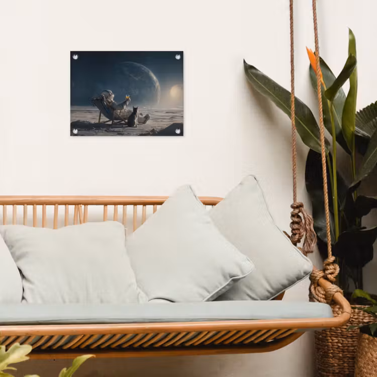 Maan - Kat - Astronaut - Ruimte tuinposter los doek klein -sfeer7