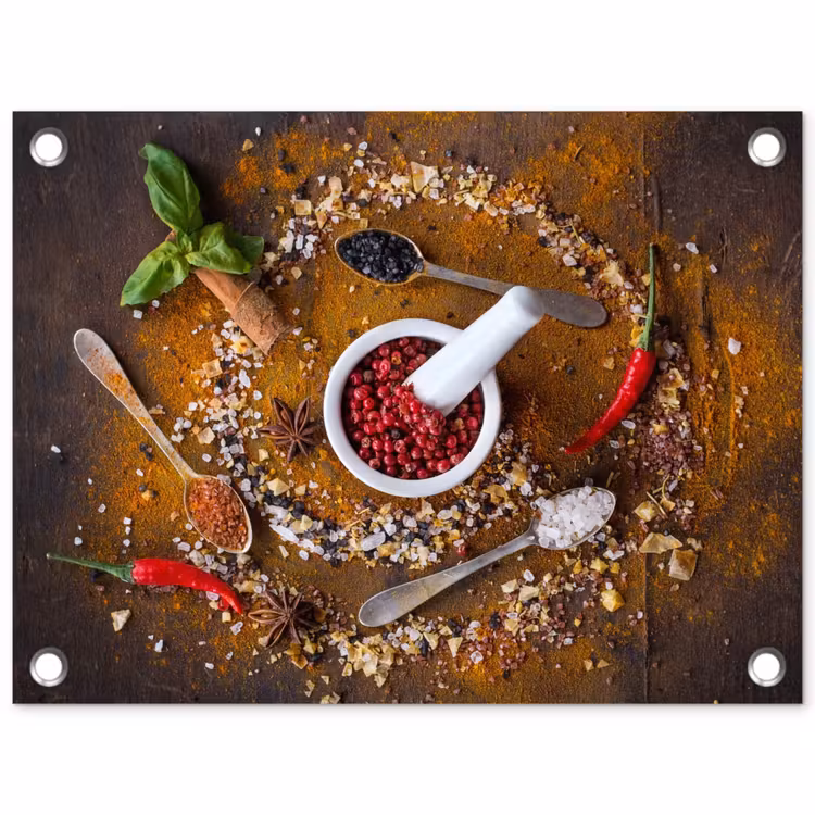 Vijzel - Kruiden - Lepels - Specerijen - Bruin - Peper tuinposter los doek klein -3d