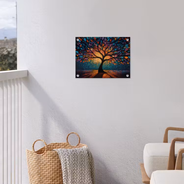 Mozaïek - Kleurrijk - Boom - Takken tuinposter los doek klein -sfeer8