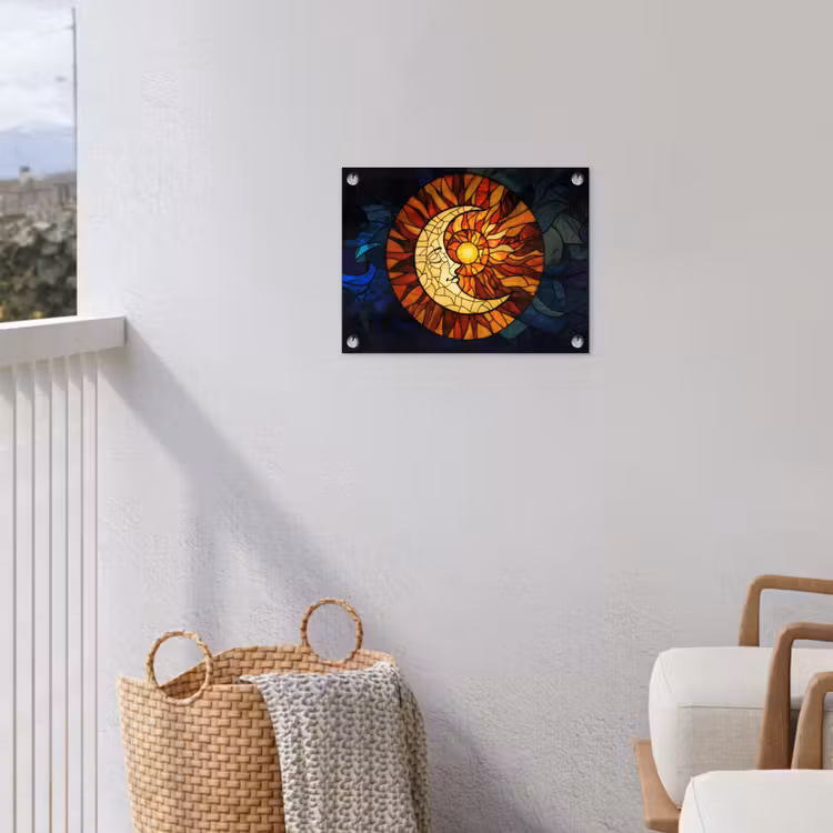 Mozaïek - Glas - Maan - Donkerblauw tuinposter los doek klein -sfeer8