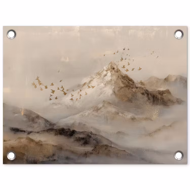 Berglandschap - Mist - Penseelstreken tuinposter los doek klein -3d