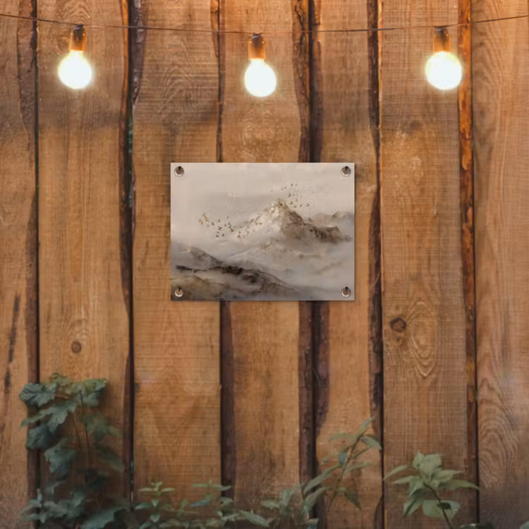 Berglandschap - Mist - Penseelstreken tuinposter los doek klein -sfeer1