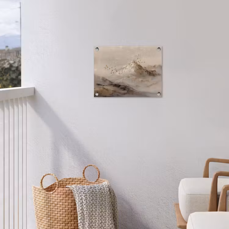 Berglandschap - Mist - Penseelstreken tuinposter los doek klein -sfeer8