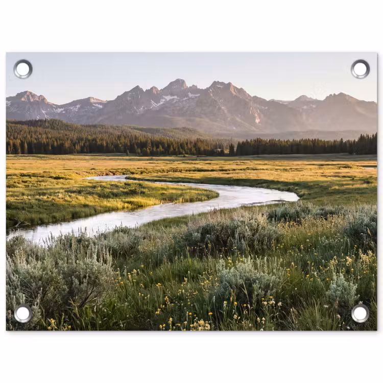 Berglandschap - Rivier - Bos tuinposter los doek klein -3d