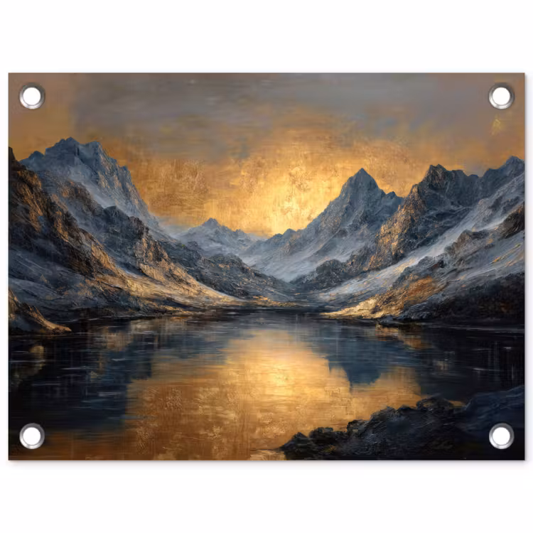 Berglandschap met Gouden Zonsondergang tuinposter los doek klein -3d