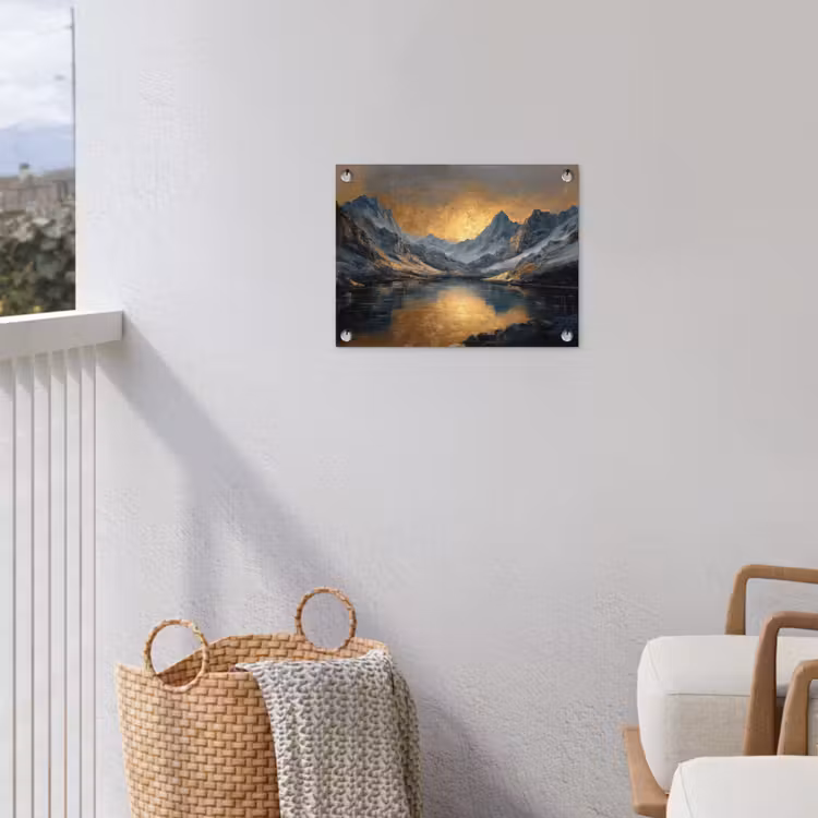 Berglandschap met Gouden Zonsondergang tuinposter los doek klein -sfeer8