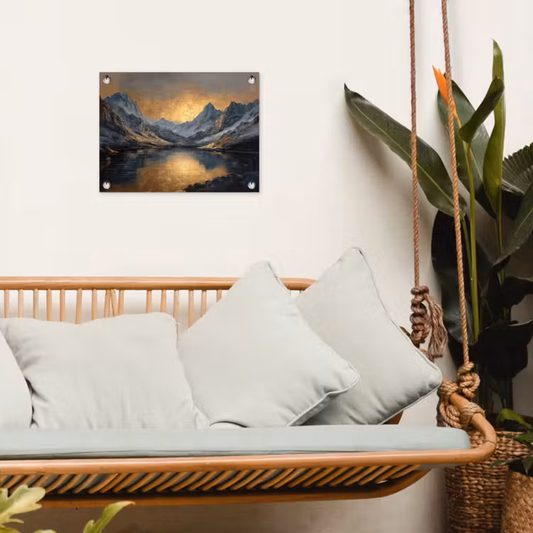 Berglandschap met Gouden Zonsondergang tuinposter los doek klein -sfeer7