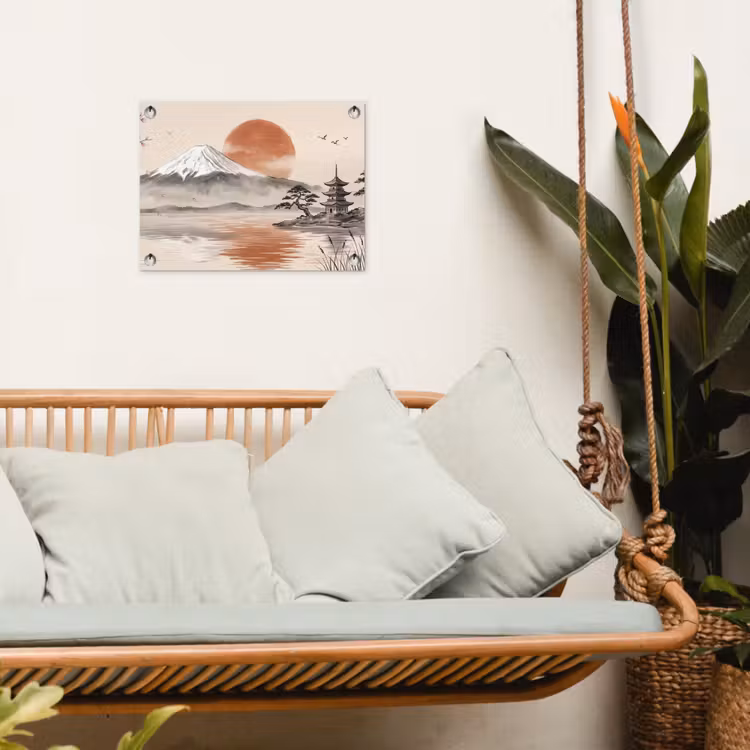 Bergtop - Meer - Bloesem tuinposter los doek klein -sfeer7
