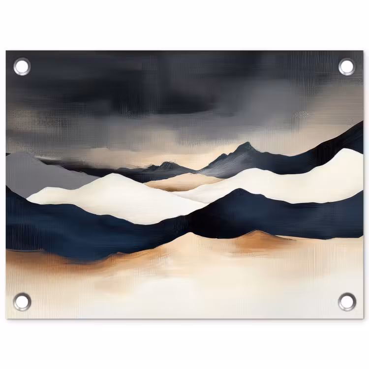 Bergen - Donkerblauw - Landschap tuinposter los doek klein -3d