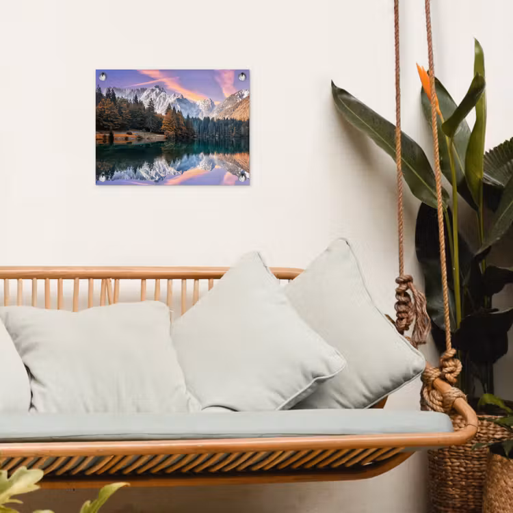 Bergen - Bos - Water - Lucht - Roze - Paars tuinposter los doek klein -sfeer7