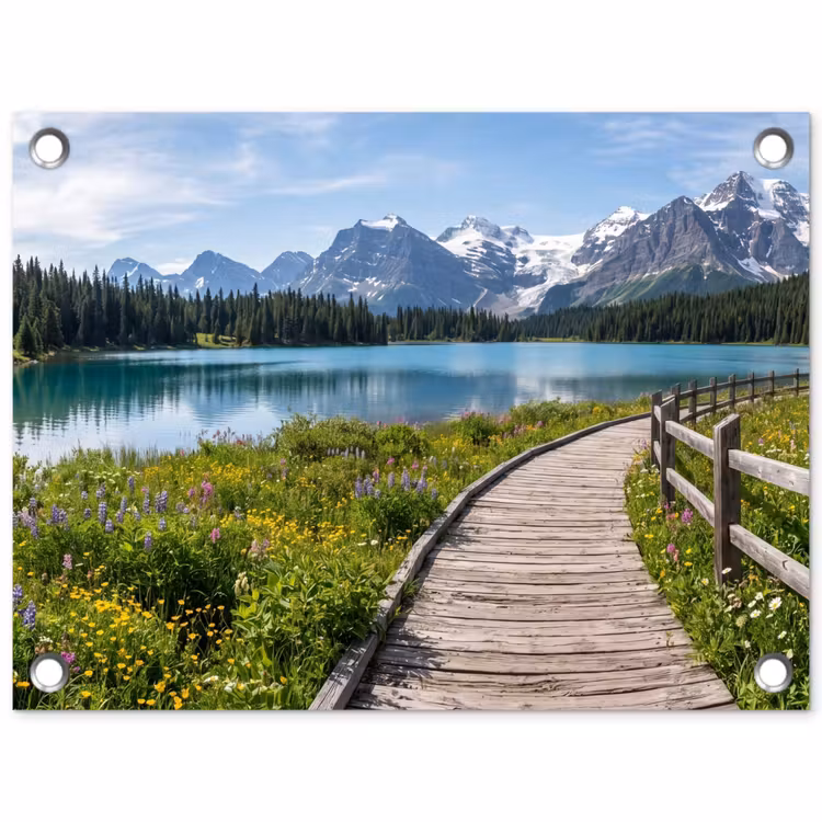 Bergen - Meer - Landschap - Blauw tuinposter los doek klein -3d