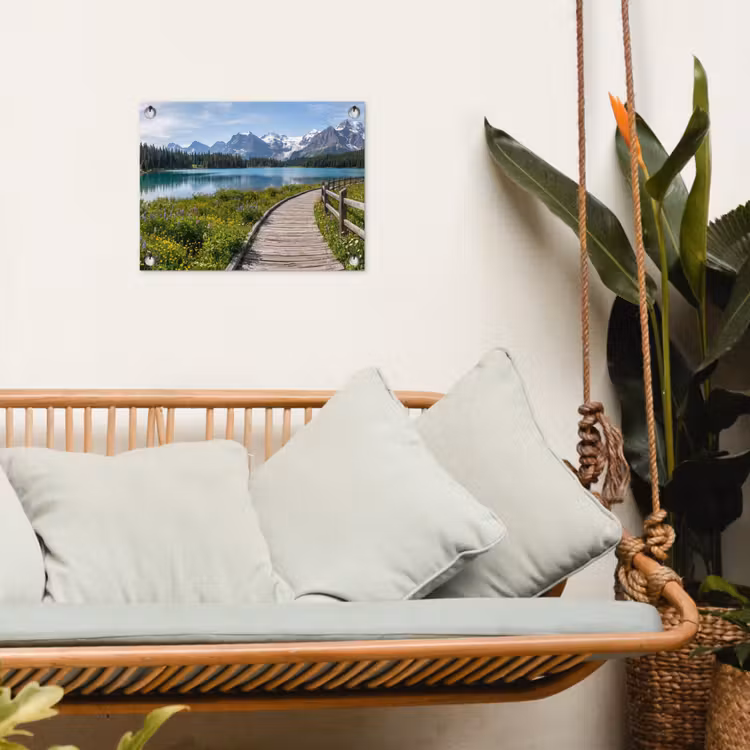 Bergen - Meer - Landschap - Blauw tuinposter los doek klein -sfeer7