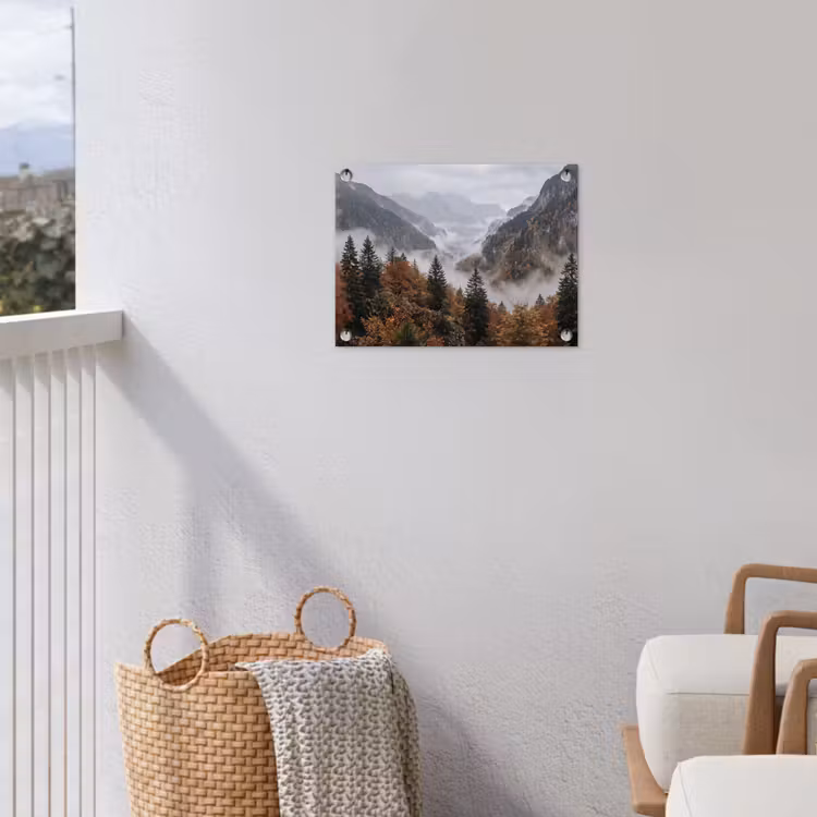 Bergen - Vallei - Mist - Herfst - Natuur tuinposter los doek klein -sfeer8