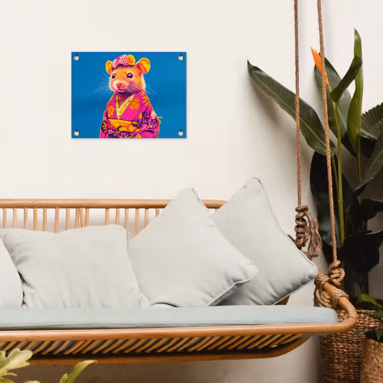 Muis - Kimono - Bloemen - Blauw tuinposter los doek klein -sfeer7