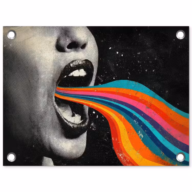 Mond - Golven - Regenboog tuinposter los doek klein -3d