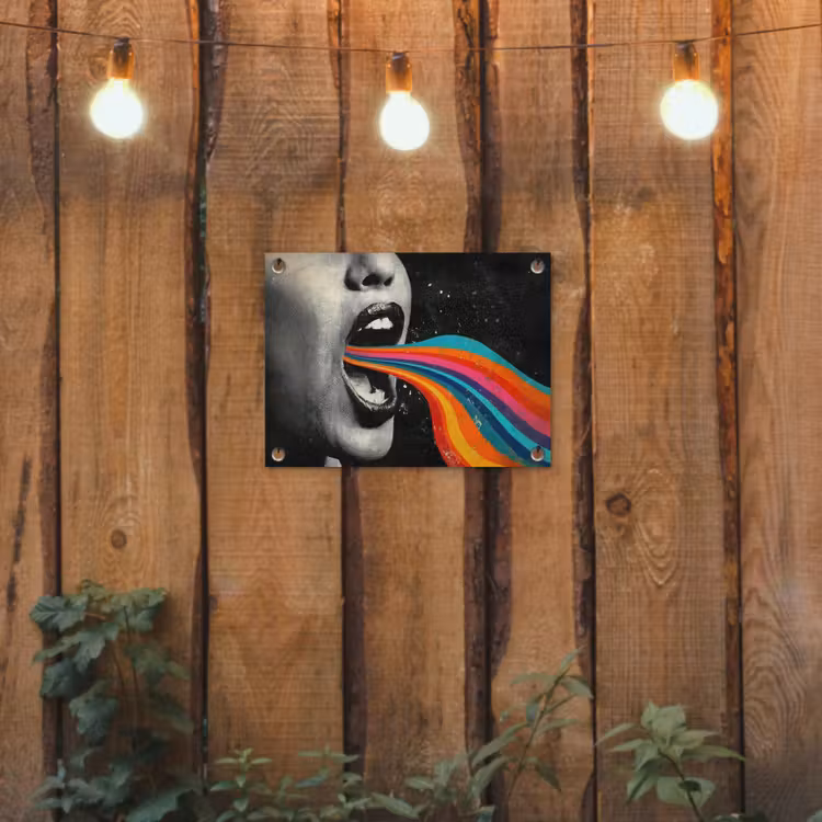 Mond - Golven - Regenboog tuinposter los doek klein -sfeer1