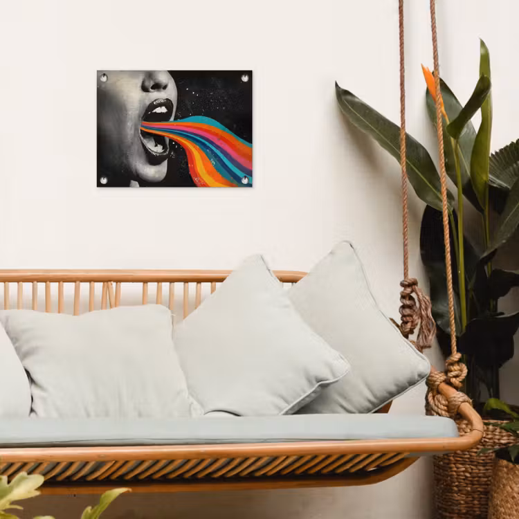 Mond - Golven - Regenboog tuinposter los doek klein -sfeer7