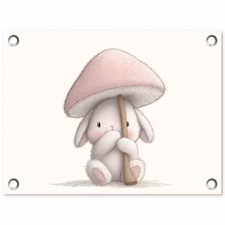 Paddenstoel - Konijn - Roze tuinposter los doek klein -3d