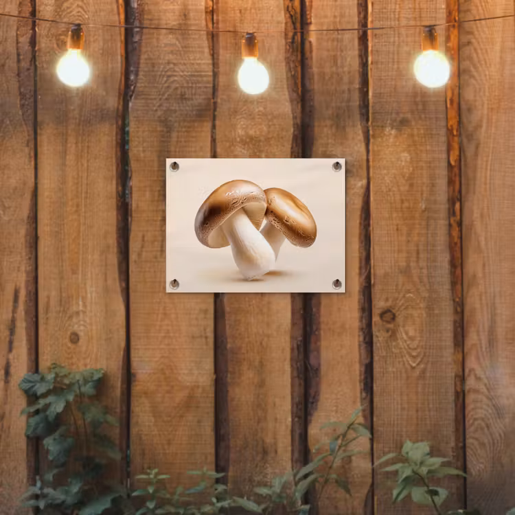 Champignons - Zacht - Beige tuinposter los doek klein -sfeer1