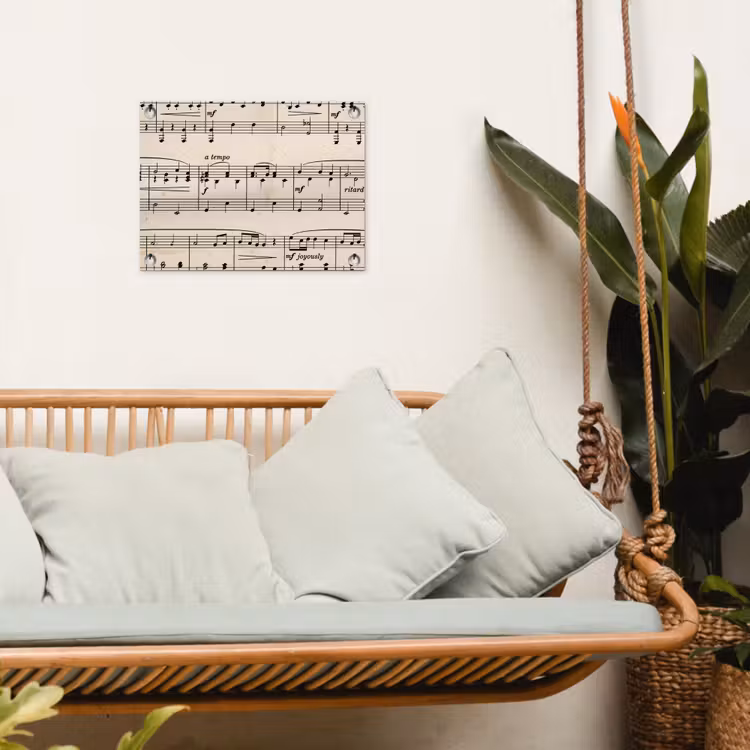 Muzieknotatie - Notenbalken - Kunst - Klassiek - Beige tuinposter los doek klein -sfeer7