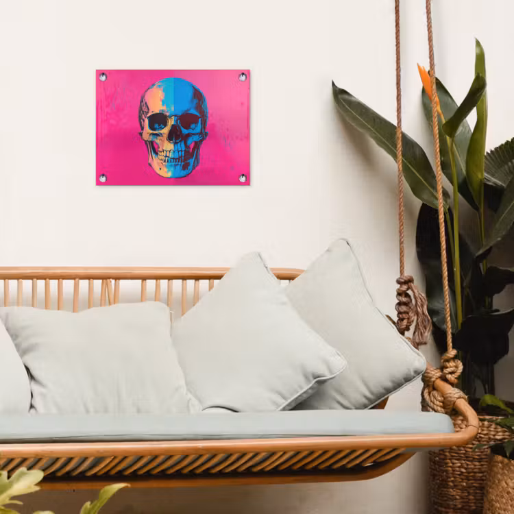 Neon - Blauw - Pop-art - Schedel tuinposter los doek klein -sfeer7