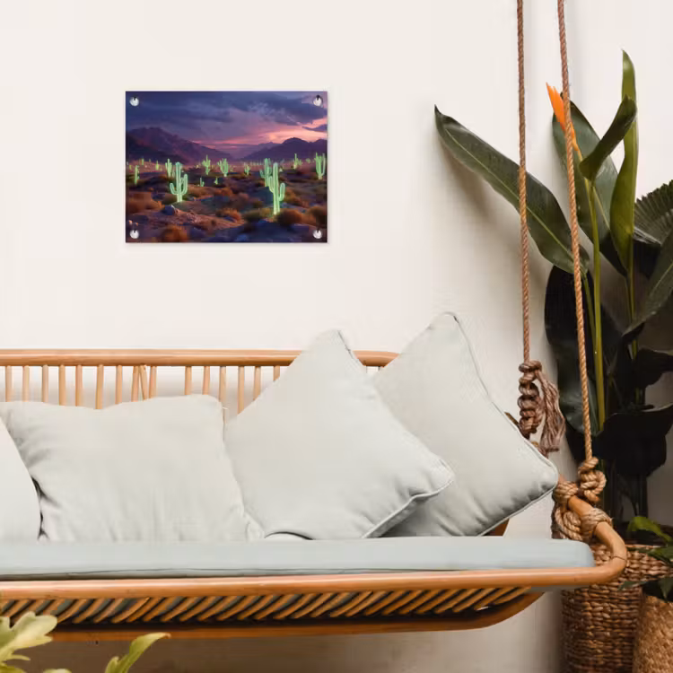 Neon cactussen - Woestijn - Zonsondergang tuinposter los doek klein -sfeer7