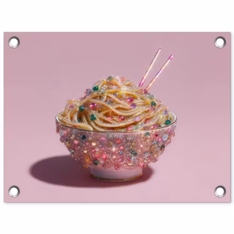 Noodles - Edelstenen - Stokjes - Roze tuinposter los doek klein -3d