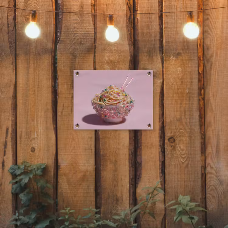 Noodles - Edelstenen - Stokjes - Roze tuinposter los doek klein -sfeer1