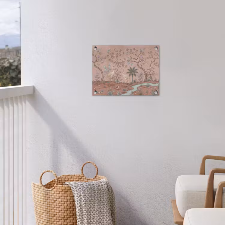 Nostalgisch - Reigers - Roze tuinposter los doek klein -sfeer8