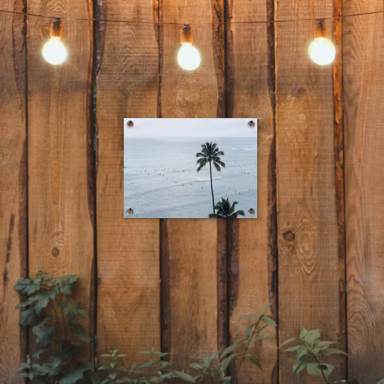Oceaan - Palmbomen - Surfers tuinposter los doek klein -sfeer1
