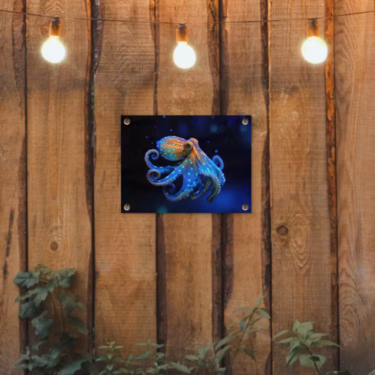 Octopus - Stippen - Blauw - Zee tuinposter los doek klein -sfeer1