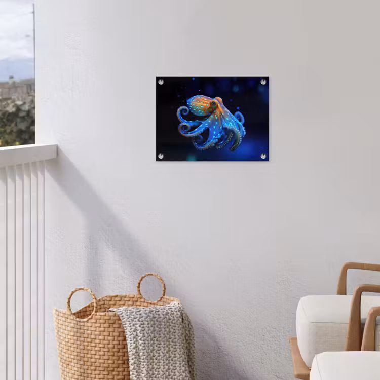 Octopus - Stippen - Blauw - Zee tuinposter los doek klein -sfeer8