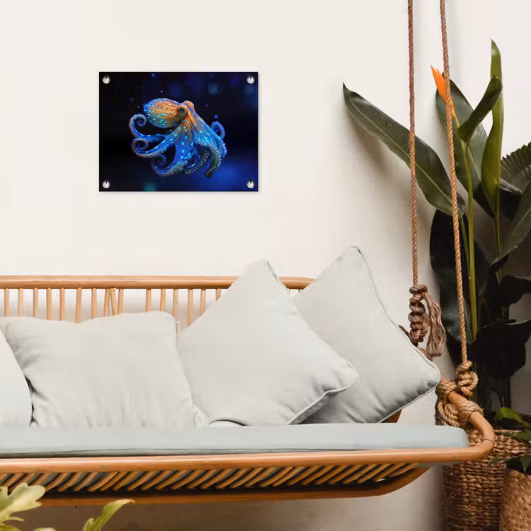 Octopus - Stippen - Blauw - Zee tuinposter los doek klein -sfeer7