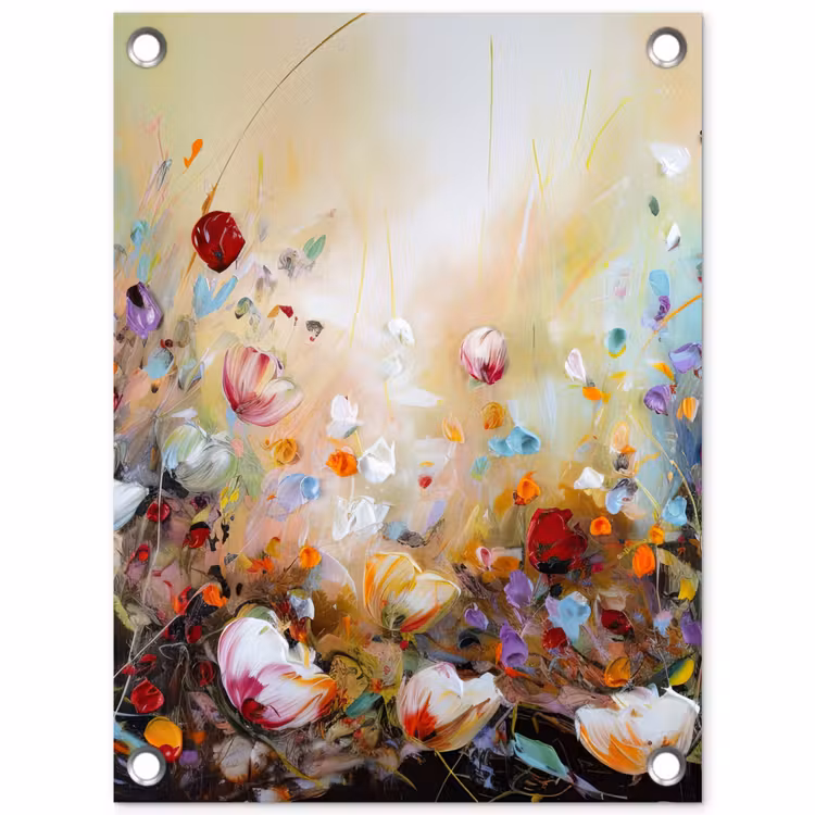 Olieverf - Bloemen - Kleurrijk - Natuur tuinposter los doek klein -3d