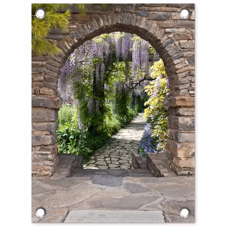 Oude deuren naar een tuinpad tuinposter los doek klein -3d