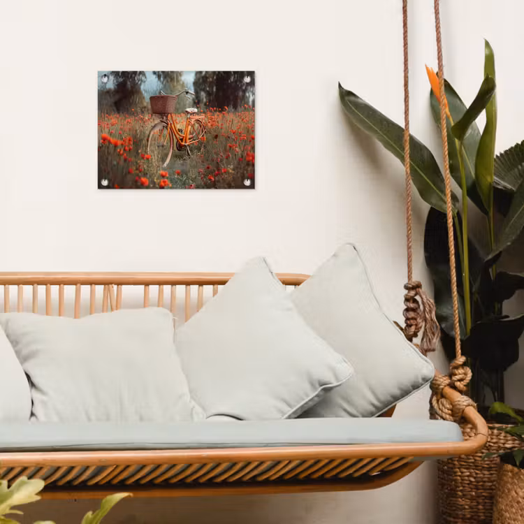 Oranje fiets - Klaprozen - Bomen tuinposter los doek klein -sfeer7