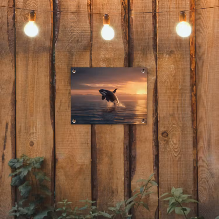 Orka - Zee - Zonsondergang tuinposter los doek klein -sfeer1