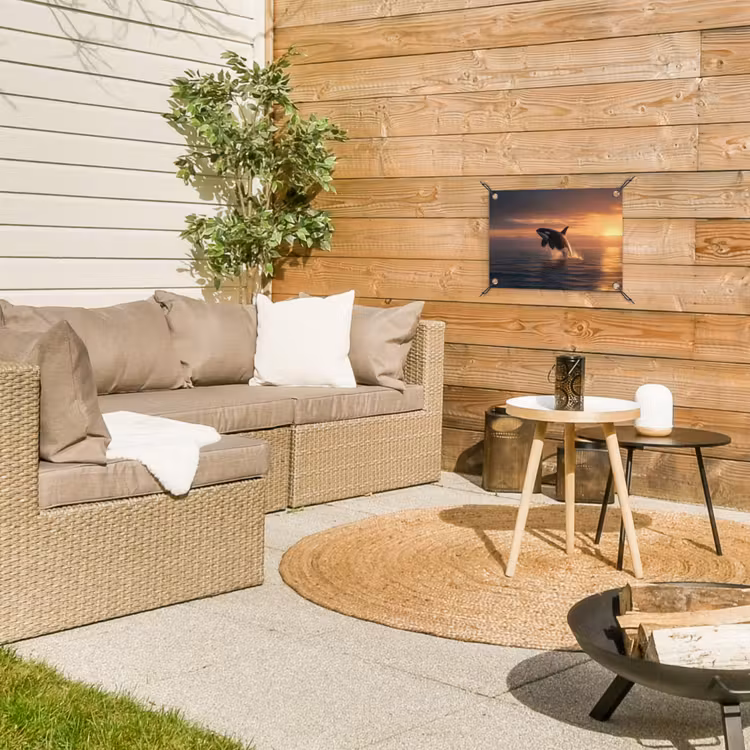 Orka - Zee - Zonsondergang tuinposter los doek klein -sfeer4