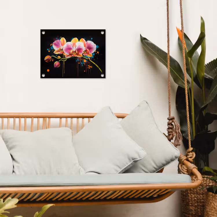 Orchidee - Graffiti - Kleurrijk - Bloemen - Abstract tuinposter los doek klein -sfeer7