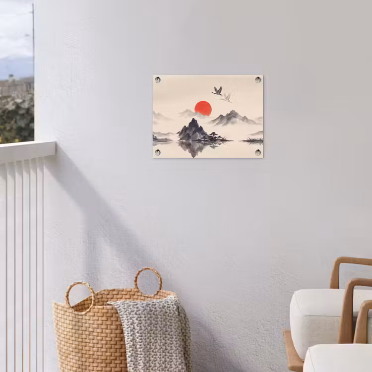 Oosters - Kraanvogels - Landschap tuinposter los doek klein -sfeer8