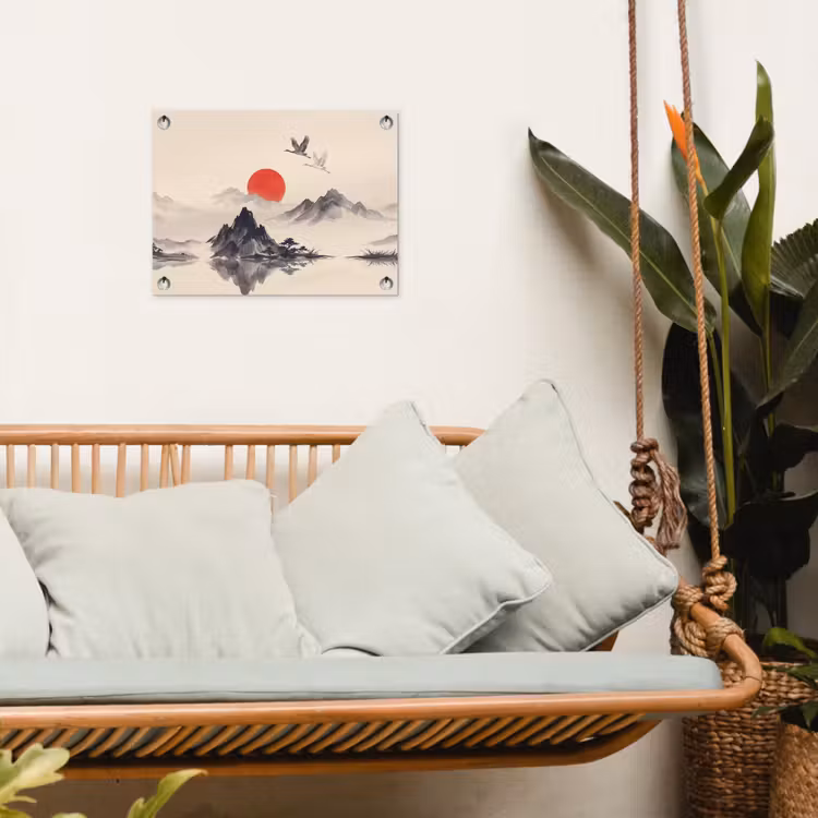 Oosters - Kraanvogels - Landschap tuinposter los doek klein -sfeer7