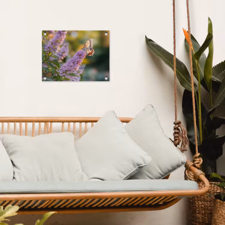Sierlijke - Vlinder - Paarse - Bloemen tuinposter los doek klein -sfeer7