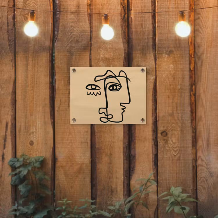 Overlappende profielen - Lichtbruin - Zwart tuinposter los doek klein -sfeer1