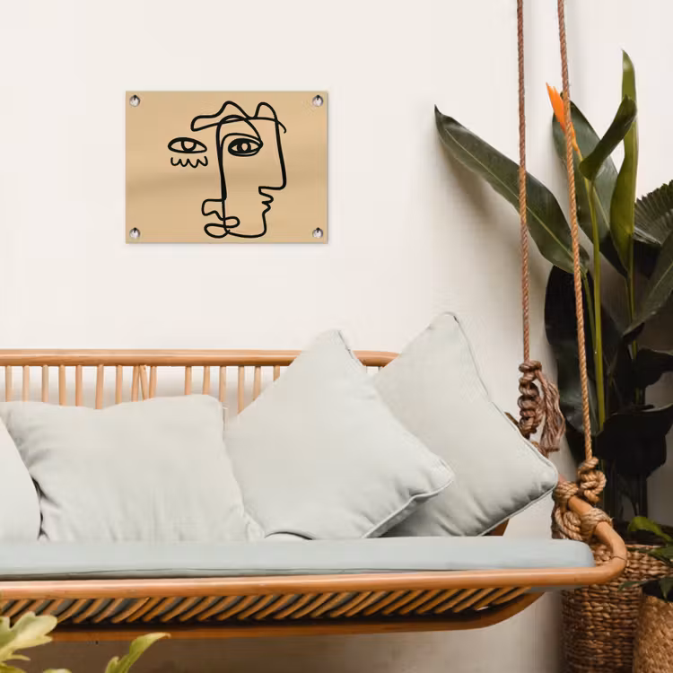Overlappende profielen - Lichtbruin - Zwart tuinposter los doek klein -sfeer7