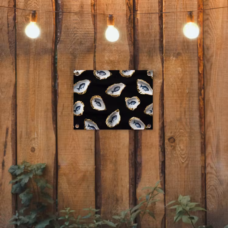 Oesters - Vissen - Blauw - Goud tuinposter los doek klein -sfeer1