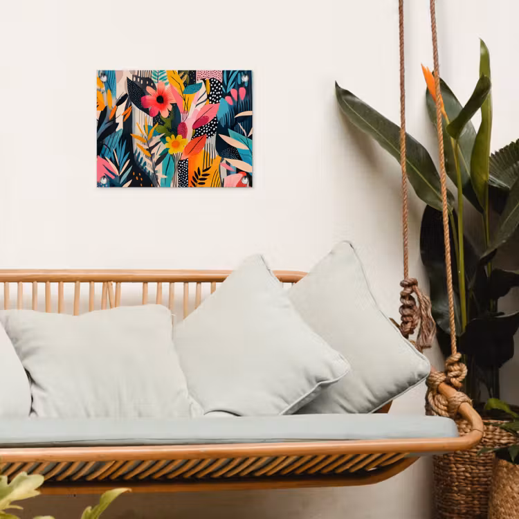 Schilderij - Abstract - Bloemen - Roze tuinposter los doek klein -sfeer7