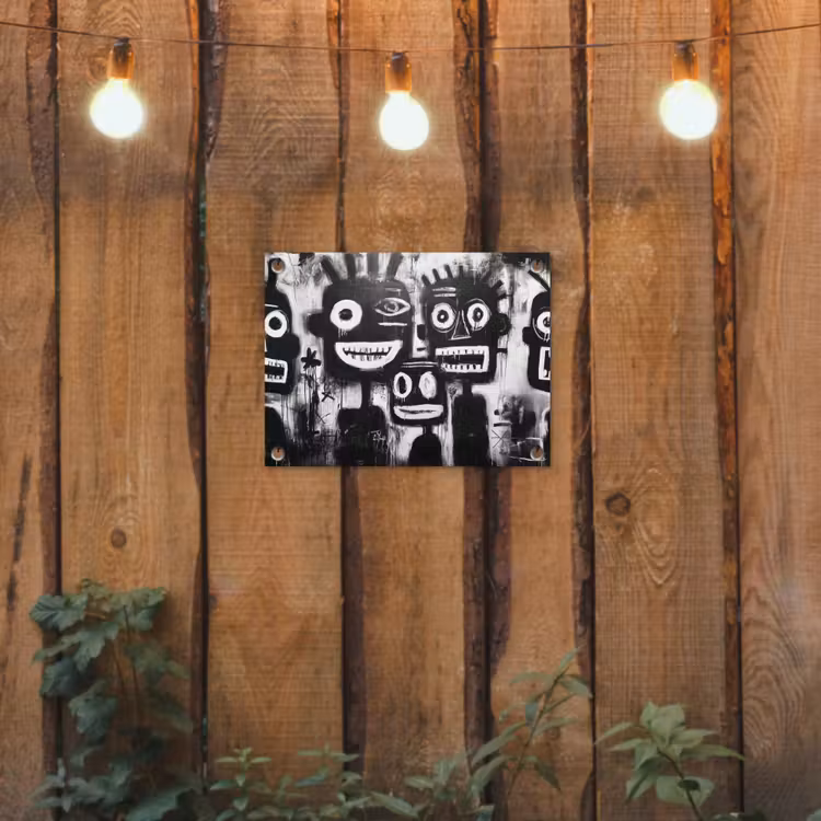 Schilderij - Figuren - Zwart - Abstract tuinposter los doek klein -sfeer1